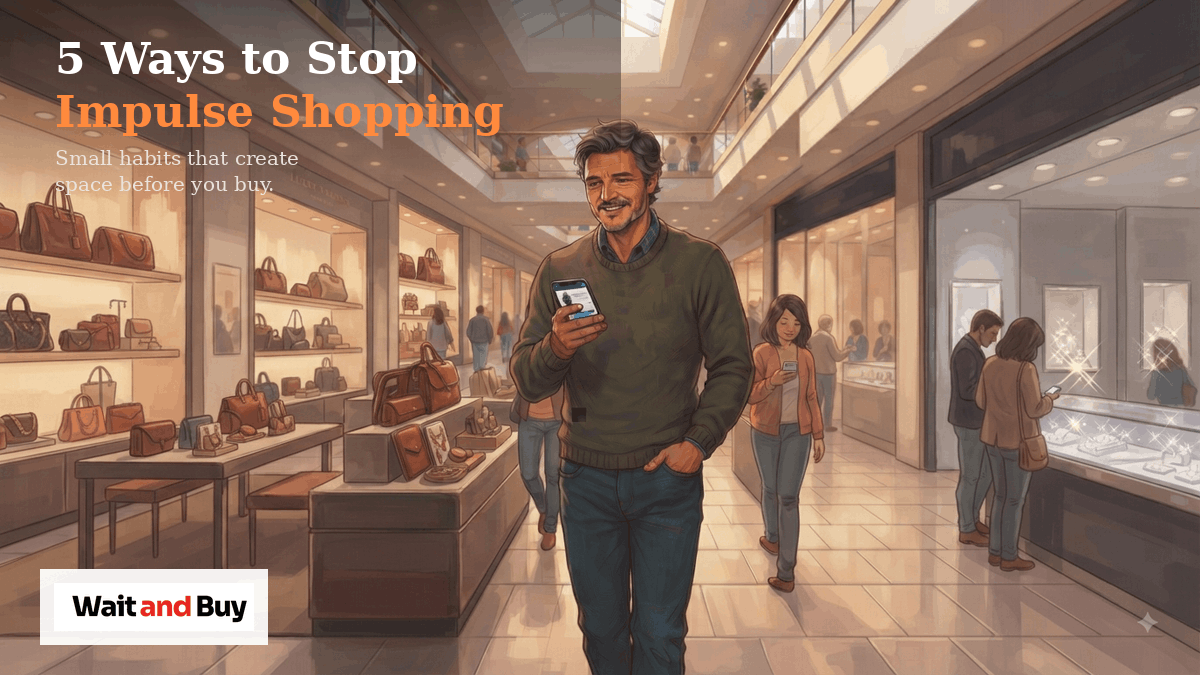5 Ways to Stop Impulse Shopping - Mindful Spending & Impulse Buying Illustration