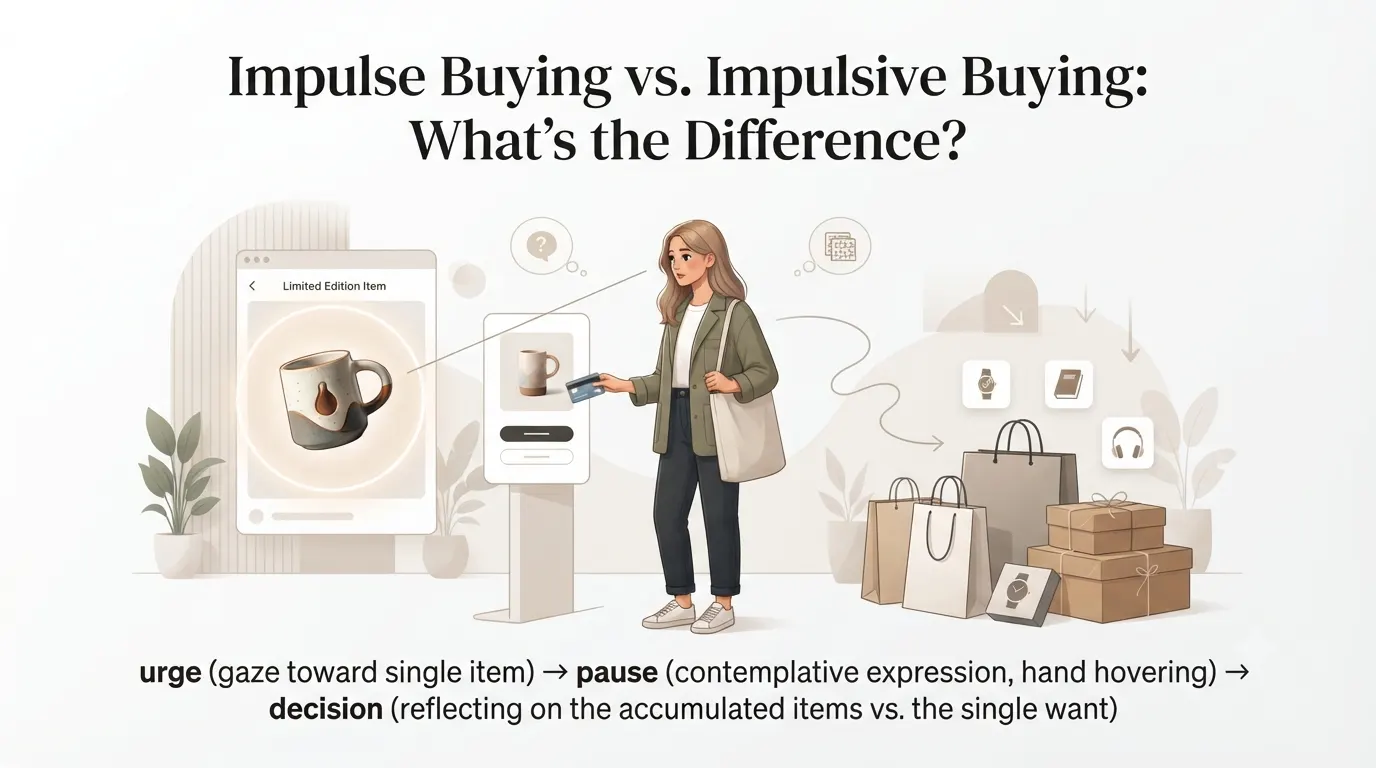 Impulse Buying vs. Impulsive Buying: What's the Difference? - Mindful Spending & Impulse Buying Illustration