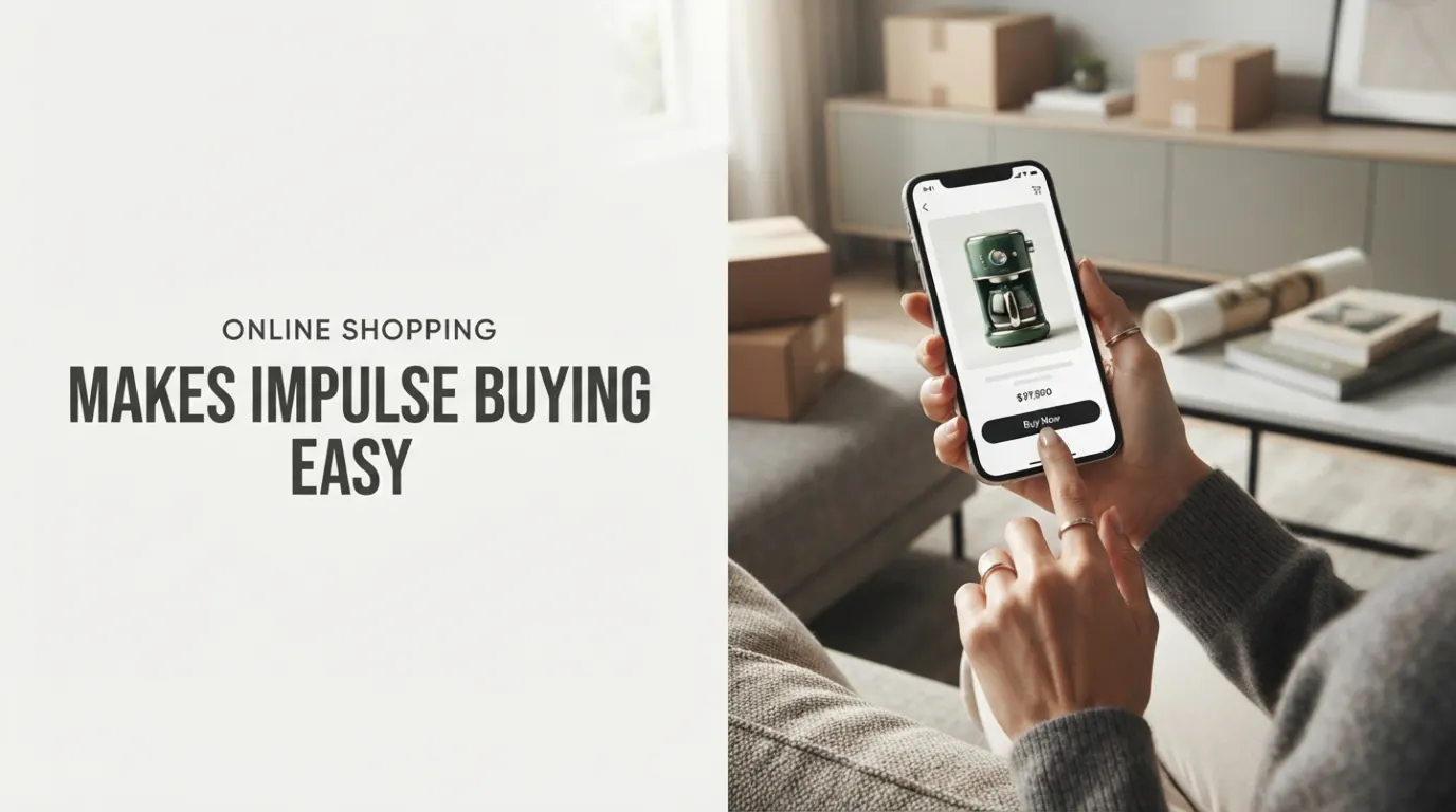 Why Online Shopping Makes Impulse Buying So Easy - Mindful Spending & Impulse Buying Illustration
