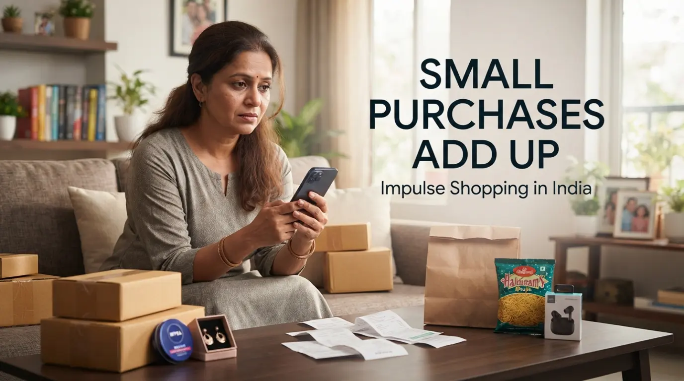 Impulse Shopping in India: Why Small Purchases Add Up - Mindful Spending & Impulse Buying Illustration