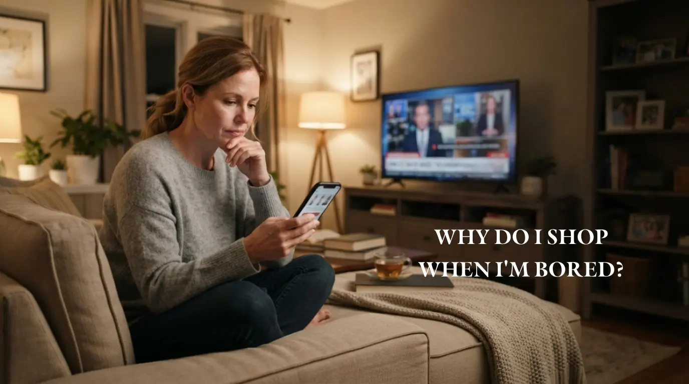 Why Do I Shop When I'm Bored? Understanding Boredom Shopping - Mindful Spending & Impulse Buying Illustration